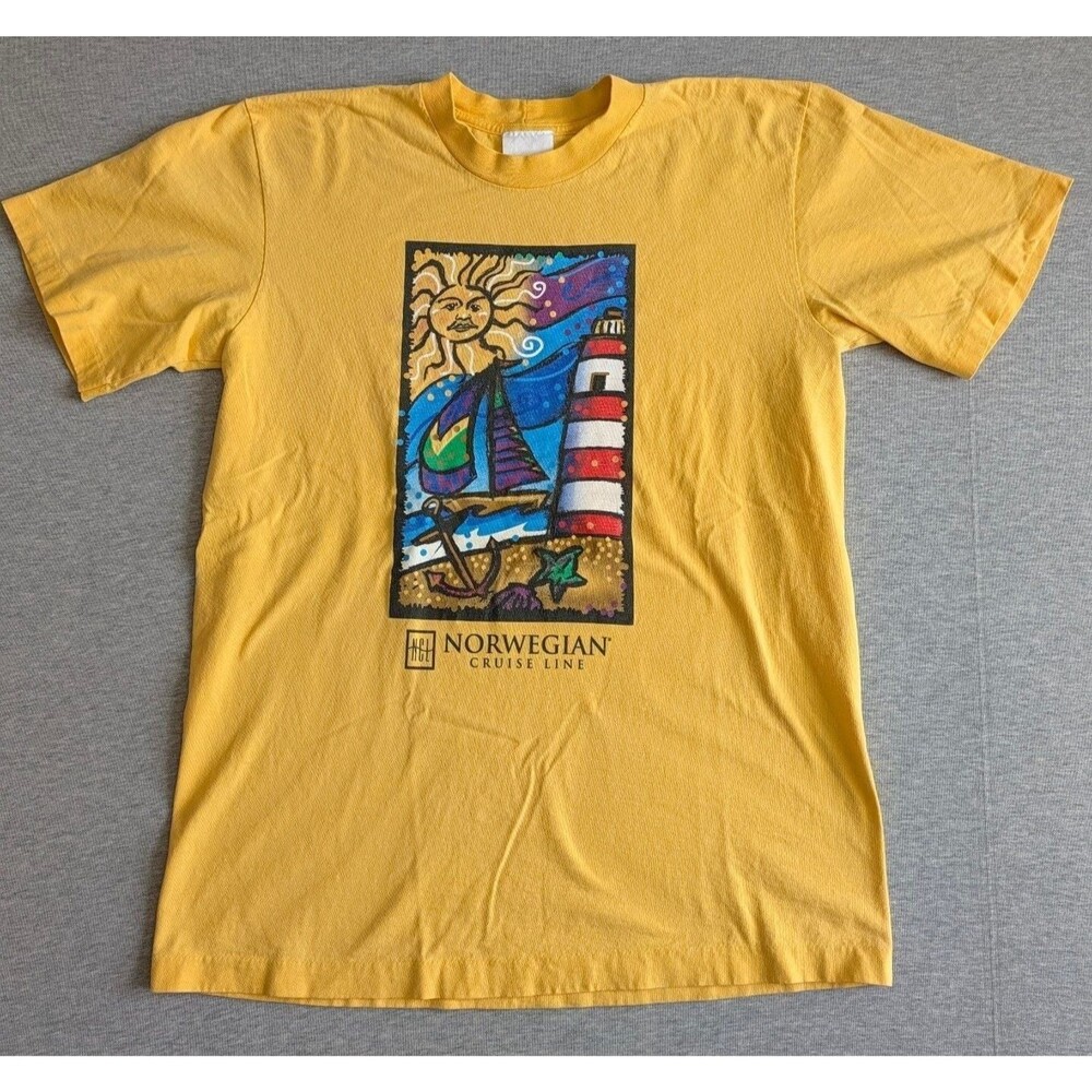 Norwegian Cruise Line Yellow Graphic Art Lighthouse single stitch Sz L